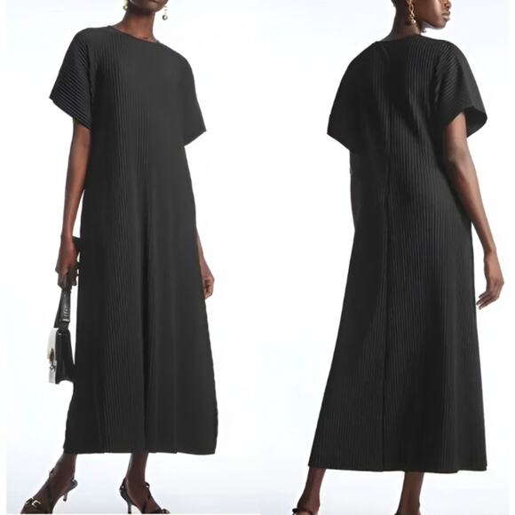 COS Dresses & Skirts - COS Crewneck Pocket Short Sleeve Pleated Shift T-Shirt Maxi Dress Black Size L